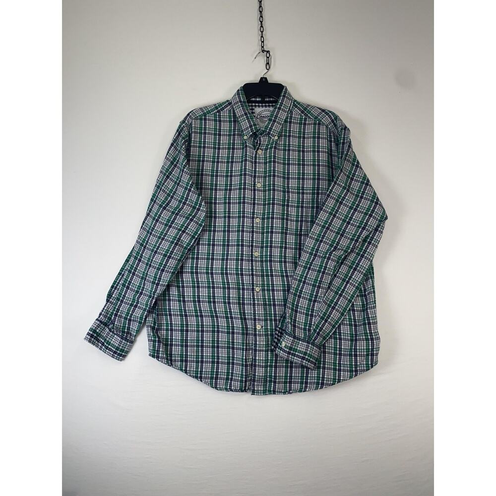 Consensus Shirt Mens XL Green Plaid Check Long Sleeve Button Up Cotton Casual